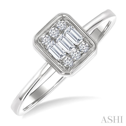 ASHI Emerald Shape Bezel Set Petite Fusion Diamond Fashion Ring 386L8PPTGWG-OC