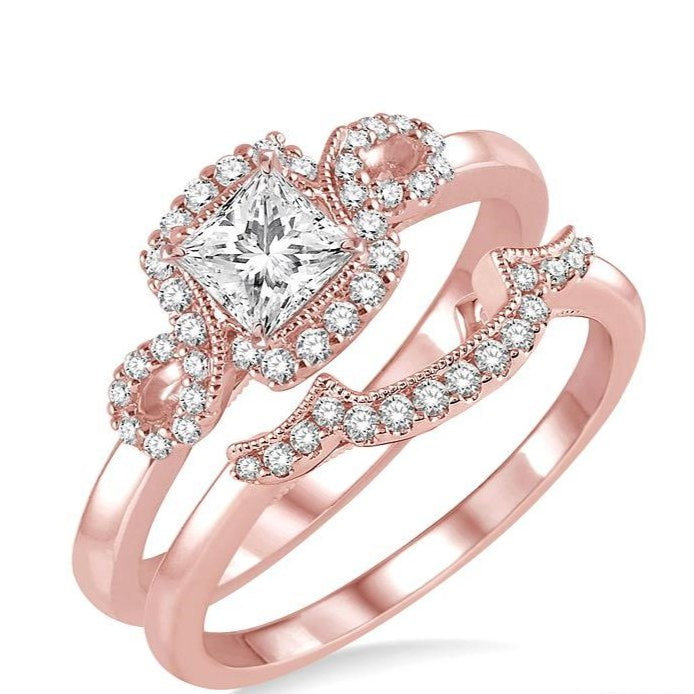 Parkplace Jewelers Princess Shape Halo Diamond Wedding Set 28993PPFHPG-WS