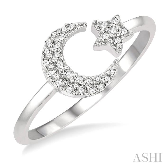 ASHI Stackable Crescent Moon & Star Petite Diamond Fashion Ring 387H8PPTSWG