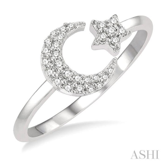 ASHI Stackable Crescent Moon & Star Petite Diamond Fashion Ring 387H8PPTSWG