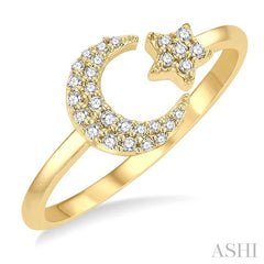 ASHI Stackable Crescent Moon & Star Petite Diamond Fashion Ring 387H8PPTSYG
