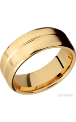8 mm wide Beveled with Center Accent Groove 14K Yellow Gold band.