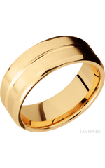 8 mm wide Beveled with Center Accent Groove 14K Yellow Gold band.