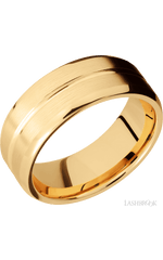 8 mm wide Beveled with Center Accent Groove 14K Yellow Gold band.