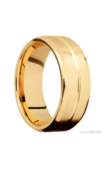 8 mm wide Beveled with Center Accent Groove 14K Yellow Gold band.