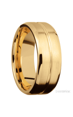 8 mm wide Beveled with Center Accent Groove 14K Yellow Gold band.