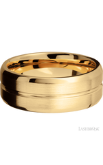 8 mm wide Beveled with Center Accent Groove 14K Yellow Gold band.
