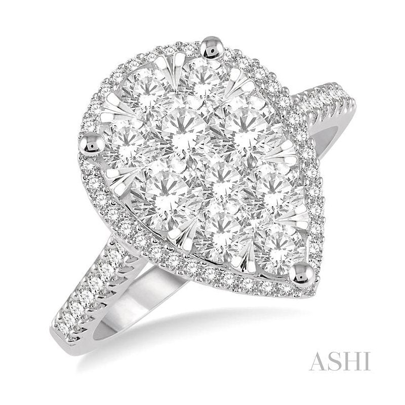 ASHI Pear Shape Halo Lovebright Essential Diamond Engagement Ring 126F1PPFVWP