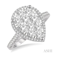 ASHI Pear Shape Halo Lovebright Essential Diamond Engagement Ring 126F1PPFVWP