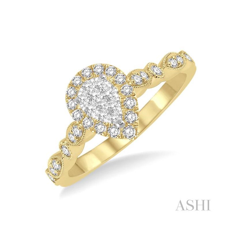 ASHI Pear Shape Halo Lovebright Diamond Engagement Ring 156F5PPFGYW