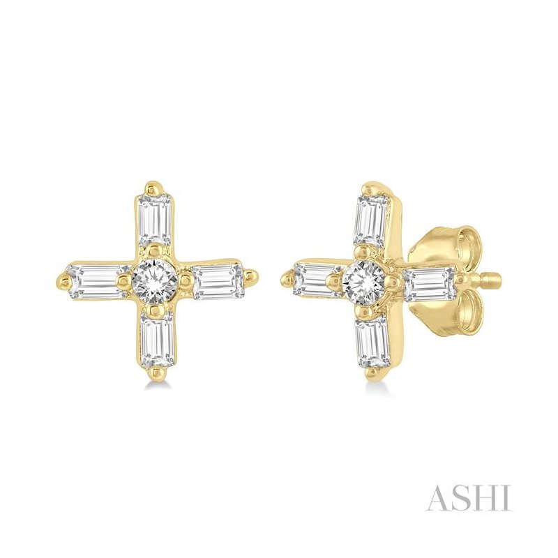 ASHI Cross Petite Baguette Diamond Fashion Earrings 643C8PPTGERYG