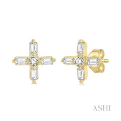 ASHI Cross Petite Baguette Diamond Fashion Earrings 643C8PPTGERYG