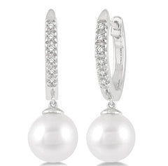 Parkplace Jewelers Pearl & Petite Diamond Huggie Fashion Earrings 556A8PPTSERWPWG
