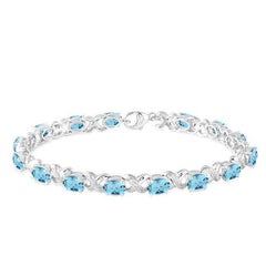 Parkplace Jewelers Silver Oval Shape Gemstone & Diamond Bracelet 85549PPSSBTSLTB