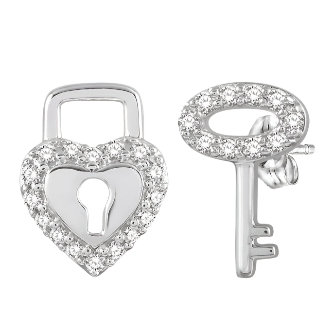 Parkplace Jewelers Heart Shape Lock & Key Diamond Fashion Earrings 98688PPTSERWG