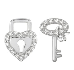 Parkplace Jewelers Heart Shape Lock & Key Diamond Fashion Earrings 98688PPTSERWG