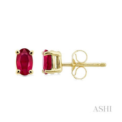 ASHI Oval Shape Gemstone Stud Earrings 57129PPF@ERRB