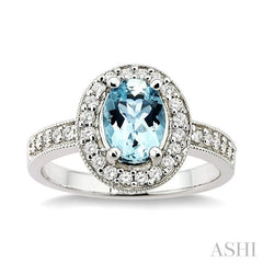 ASHI Oval Shape Gemstone & Halo Diamond Ring 40475PPFNAQWG