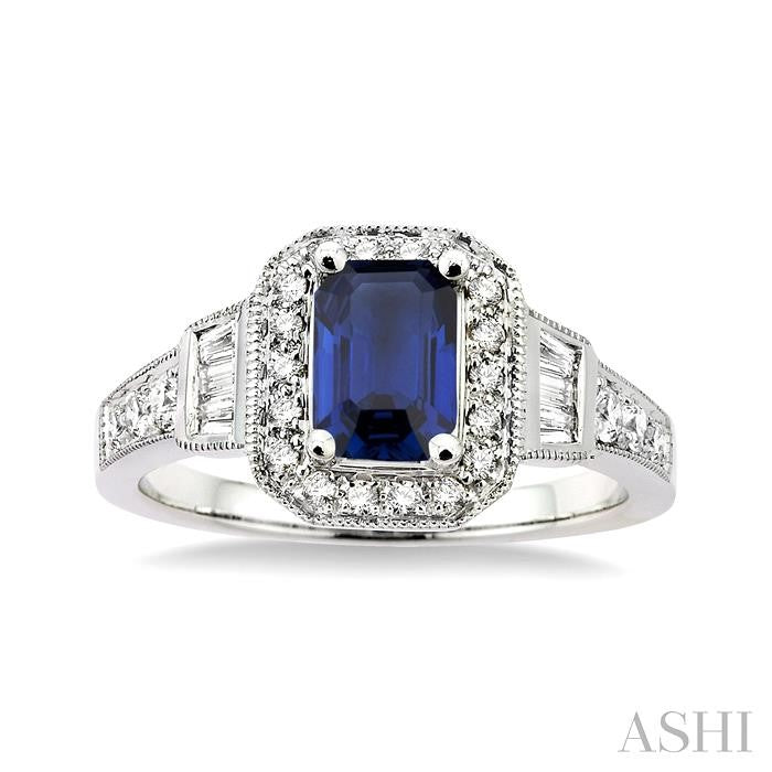 ASHI Emerald Shape Gemstone & Halo Diamond Ring 40486PPFHSPWG