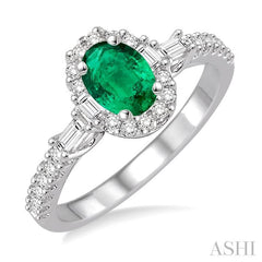ASHI Oval Shape Gemstone & Halo Diamond Ring 40734PPFHEMWG