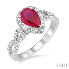 ASHI Pear Shape Gemstone & Halo Diamond Ring 40743PPFHRBWG