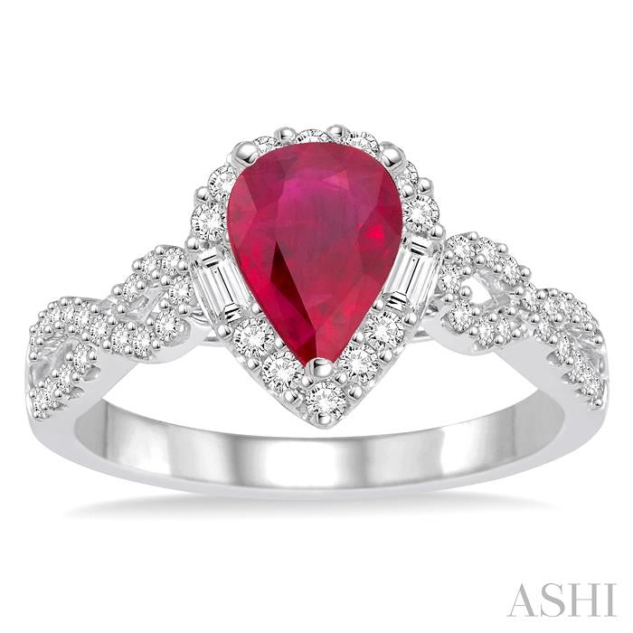 ASHI Pear Shape Gemstone & Halo Diamond Ring 40743PPFHRBWG