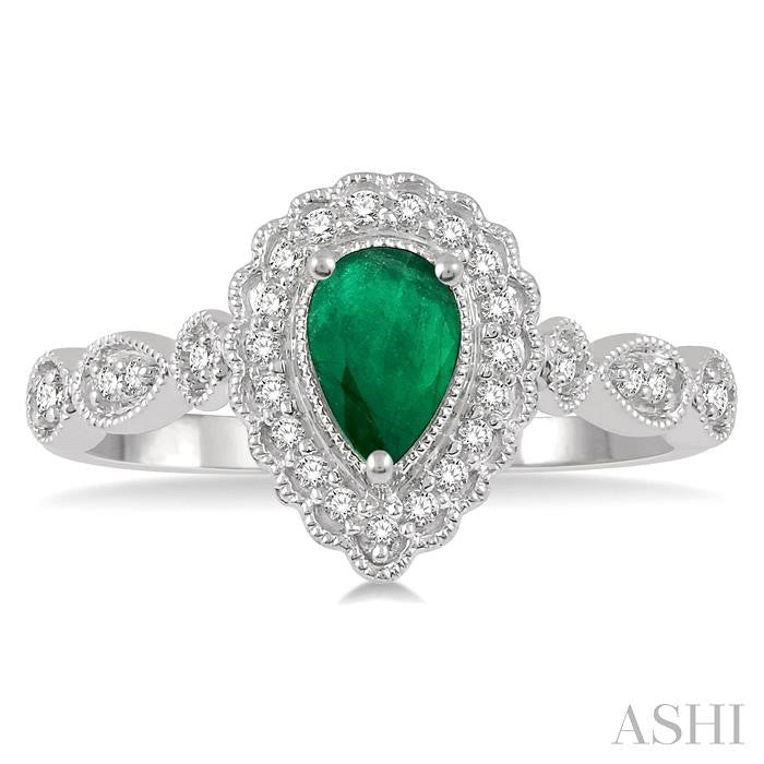 ASHI Pear Shape Gemstone & Halo Diamond Ring 40918PPTSEMWG