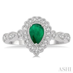 ASHI Pear Shape Gemstone & Halo Diamond Ring 40918PPTSEMWG