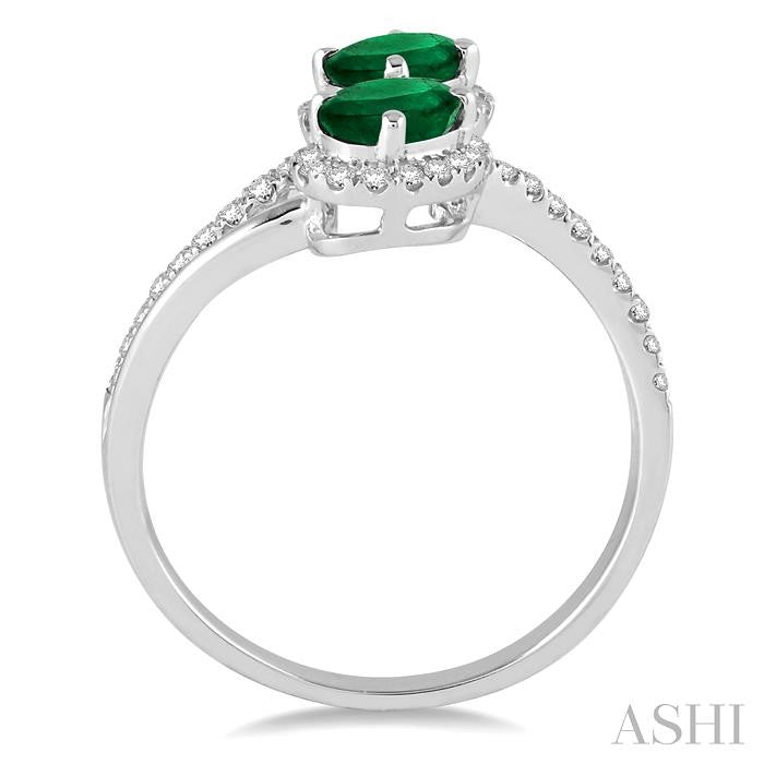 ASHI Oval Shape 2 Gemstone & Halo Diamond Fashion Ring 40966PPFNEMWG