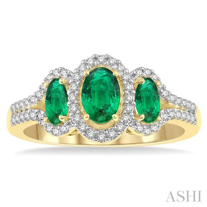 ASHI Oval Shape Past Present & Future Gemstone & Halo Diamond Ring 40997PPTSEMYG