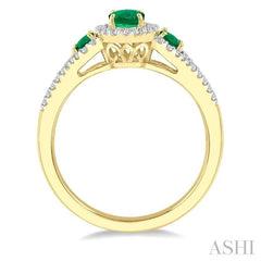 ASHI Oval Shape Past Present & Future Gemstone & Halo Diamond Ring 40997PPTSEMYG