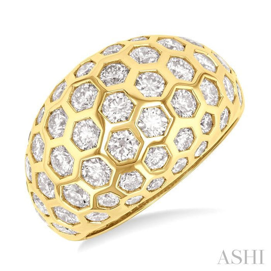 ASHI Bold Hexagon Shape Honeycomb Diamond Fashion Dome Ring 409A0PPFGYG-3.35