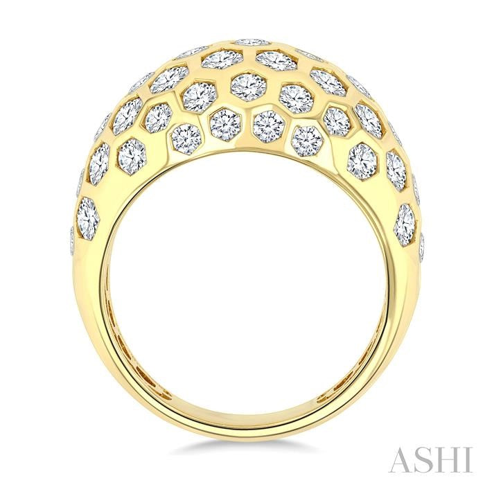 ASHI Bold Hexagon Shape Honeycomb Diamond Fashion Dome Ring 409A0PPFGYG-3.35