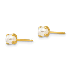 40E Inverness Stainless Steel 24K Gold-plated 4mm Simulated Pearl Earrings
