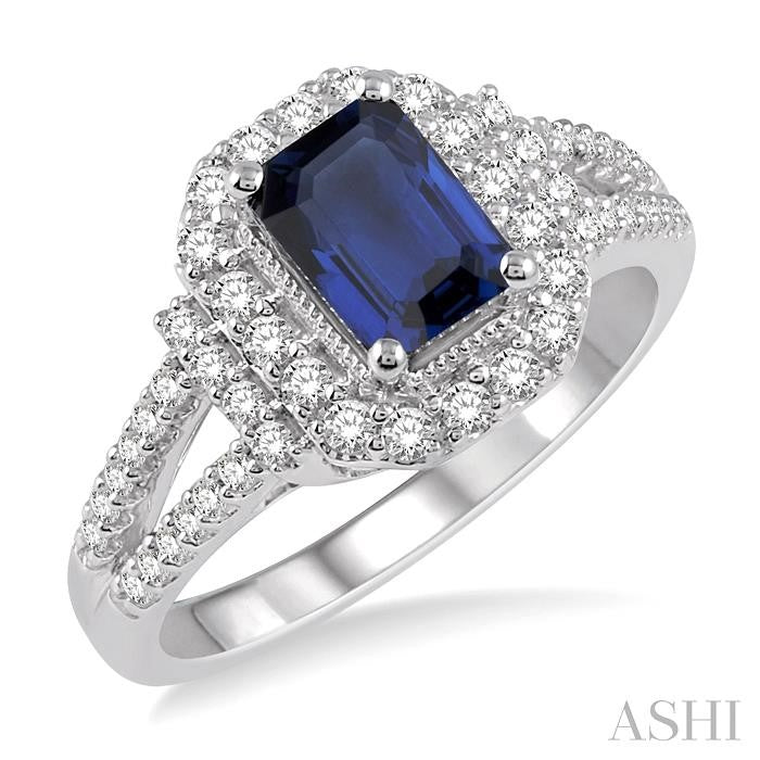 ASHI Emerald Shape Gemstone & Halo Diamond Ring 41033PPFHSPWG