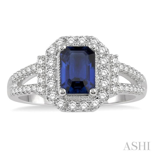 ASHI Emerald Shape Gemstone & Halo Diamond Ring 41033PPFHSPWG