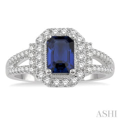 ASHI Emerald Shape Gemstone & Halo Diamond Ring 41033PPFHSPWG