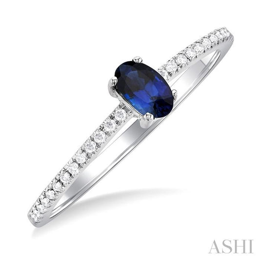 ASHI Oval Shape Gemstone & Petite Diamond Fashion Ring 41238PPTSSPWG