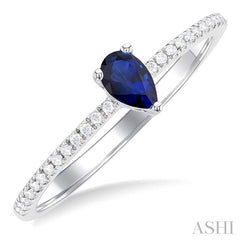ASHI Pear Shape Gemstone & Petite Diamond Fashion Ring 41248PPTSSPWG
