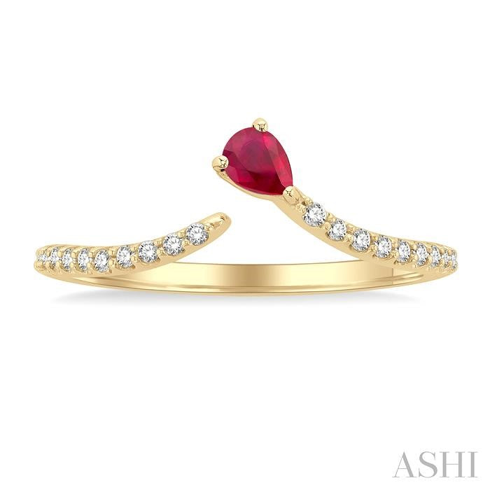 ASHI Pear Shape Gemstone & Petite Diamond Fashion Open Ring 41258PPTSRBYG
