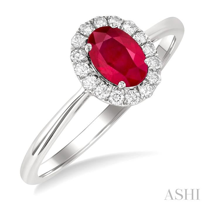 ASHI Oval Shape Gemstone & Halo Diamond Ring 41278PPFGRBWG-OV