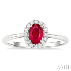 ASHI Oval Shape Gemstone & Halo Diamond Ring 41278PPFGRBWG-OV