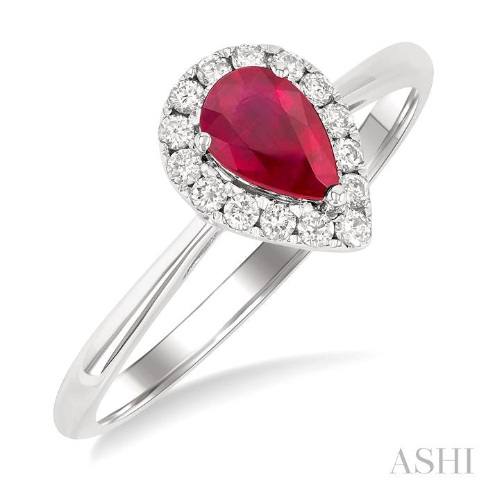 ASHI Pear Shape Gemstone & Halo Diamond Ring 41278PPFGRBWG-PR