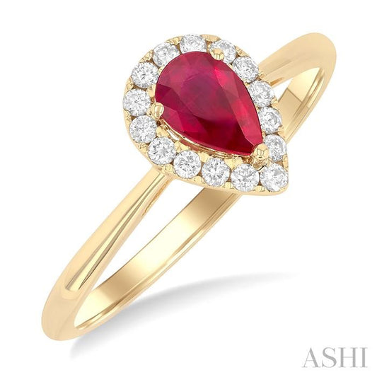 ASHI Pear Shape Gemstone & Halo Diamond Ring 41278PPFGRBYG-PR