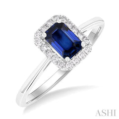 ASHI Emerald Shape Gemstone & Halo Diamond Ring 41278PPFGSPWG-OC
