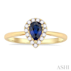 ASHI Pear Shape Gemstone & Halo Diamond Ring 41278PPFGSPYG-PR