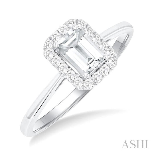 ASHI Emerald Shape Gemstone & Halo Diamond Ring 41278PPFGWTWG-OC