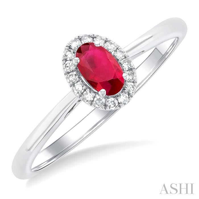 ASHI Oval Shape Gemstone & Halo Diamond Ring 41279PPFSRBWG-OV