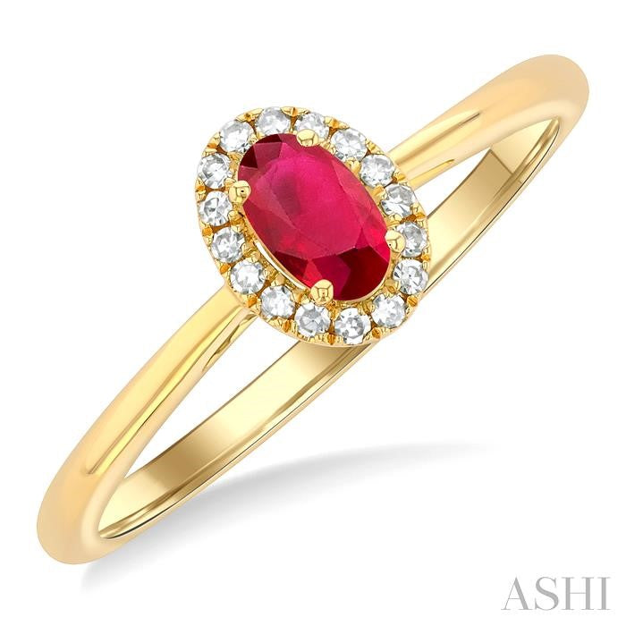 ASHI Oval Shape Gemstone & Halo Diamond Ring 41279PPFSRBYG-OV
