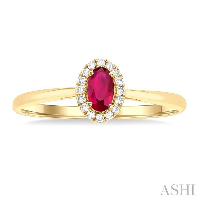 ASHI Oval Shape Gemstone & Halo Diamond Ring 41279PPFSRBYG-OV